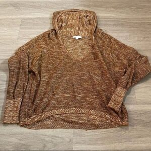 Abound women's brown light weight v-neck cropped hooded long sleeve sweater sz M